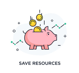 Money falls into the piggy bank. Way to success, exchange rate. Business concept. line icon illustration