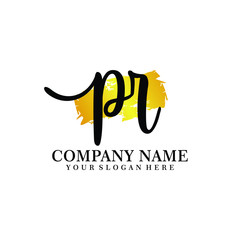 letter PR handwriting Black color logo, and elegant gold brush template