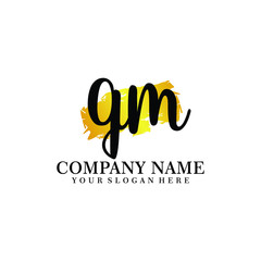 letter QM handwriting Black color logo, and elegant gold brush template