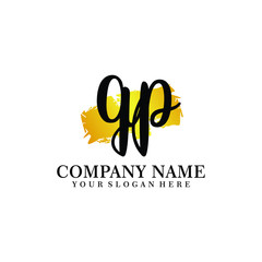 letter QP handwriting Black color logo, and elegant gold brush template