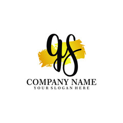 letter QS handwriting Black color logo, and elegant gold brush template