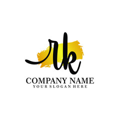 letter RK handwriting Black color logo, and elegant gold brush template