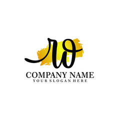 letter RO handwriting Black color logo, and elegant gold brush template