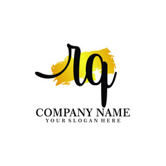 letter RQ handwriting Black color logo, and elegant gold brush template
