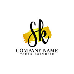 letter SK handwriting Black color logo, and elegant gold brush template