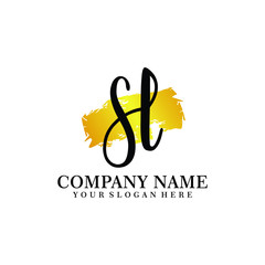 letter SL handwriting Black color logo, and elegant gold brush template