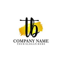 letter TB handwriting Black color logo, and elegant gold brush template