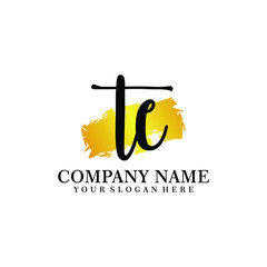letter TC handwriting Black color logo, and elegant gold brush template