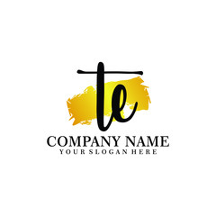 letter TE handwriting Black color logo, and elegant gold brush template