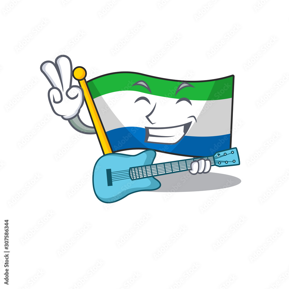 Wall mural Supper cool flag sierra leone cartoon character performance with guitar