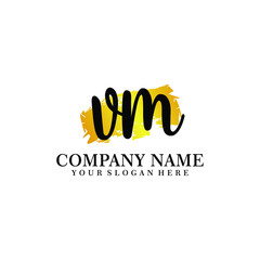 letter VM handwriting Black color logo, and elegant gold brush template