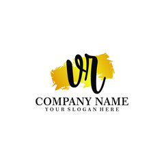 letter VR handwriting Black color logo, and elegant gold brush template
