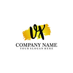 letter VX handwriting Black color logo, and elegant gold brush template