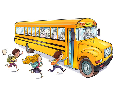 Children Getting On A School Bus