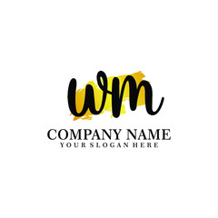 letter WM handwriting Black color logo, and elegant gold brush template