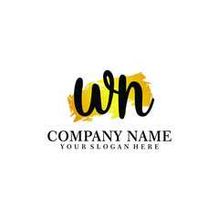 letter WN handwriting Black color logo, and elegant gold brush template