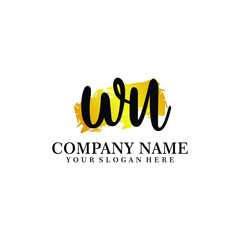 letter WU handwriting Black color logo, and elegant gold brush template