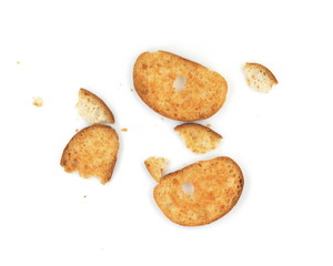 Sliced bruschetta on white background. Crusty bread bruschetta.
