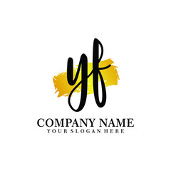 letter YF handwriting Black color logo, and elegant gold brush template