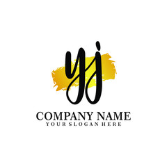 letter YJ handwriting Black color logo, and elegant gold brush template