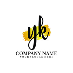 letter YK handwriting Black color logo, and elegant gold brush template