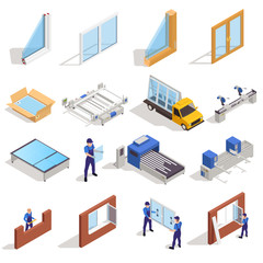 Obraz premium Window Production Isometric Set