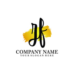 letter ZF handwriting Black color logo, and elegant gold brush template