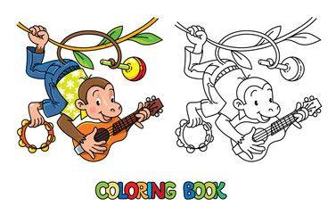 Monkey musician ABC coloring book. Alphabet M