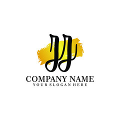 letter ZZ handwriting Black color logo, and elegant gold brush template