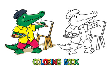 Alligator artist coloring book. Animal Alphabet A