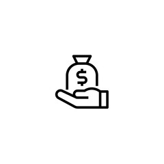 Money bag on hand vector icon. Sign and symbol can be used for web, logo, mobile app, UI, UX