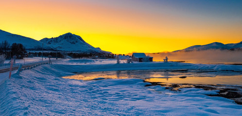 Sunset over Tromso.Norway.Coast of the Norwegian Sea.