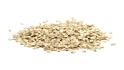 Rye oat flakes isolated on white , macro close up