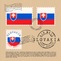 Postage stamps isolated on brown paper background with national flag  : Vector Illustration