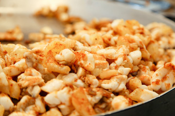 Stir fried squid eggs on flat pan