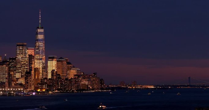 Skyline of midtown Manhattan after sunset, New York City