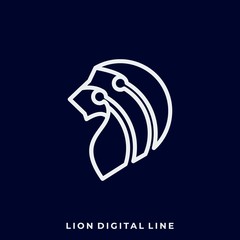 Lion Head Line Art Style Illustration Vector Template