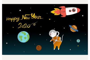 Space rat in galaxy, New Year 2020, Zodiac sign, Year of the rat, Background, Poastcard, card, illustrator design, wallpaper