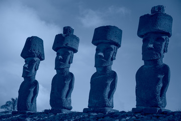 Color of the year Classic Blue. Easter Island moai background