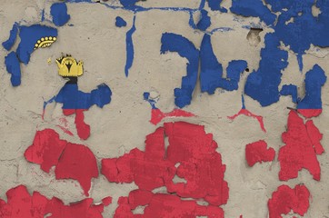 Liechtenstein flag depicted in paint colors on old obsolete messy concrete wall closeup. Textured banner on rough background
