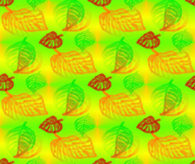 yellow green autumn leaves seamless pattern