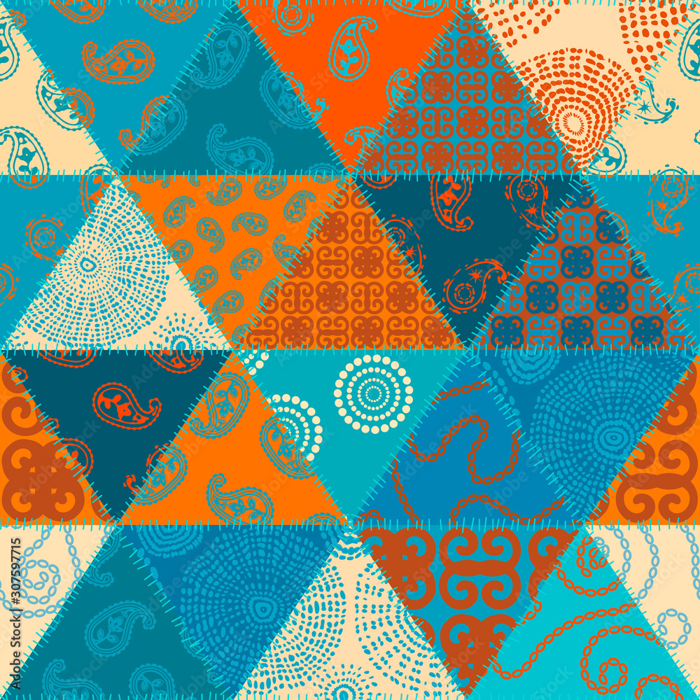 Poster Patchwork textile pattern. Seamless quilting design background.