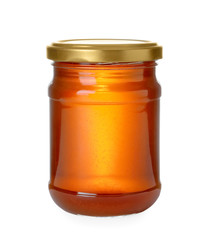 Jar with organic honey isolated on white