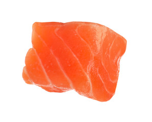 Piece of fresh raw salmon isolated on white. Fish delicacy