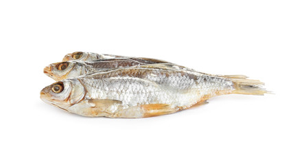Tasty dried fish isolated on white. Seafood