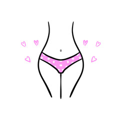 Illustration of a slim woman in panties. Body, bikini zone. Icon. Silhouette symbol. Perfect for Spa salon, beauty treatments  Vector version.