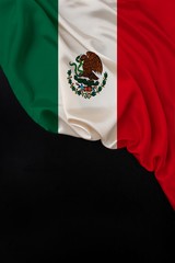 vertical color national state flag of modern state mexico, beautiful silk, black blank, concept of tourism, economy, politics, emigration, independence day, copy space, template