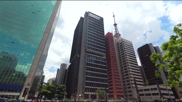 Street Paulista Avenue, Road traffic Buildings Skyscrapers Sao Paulo city Brazil