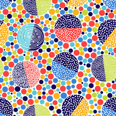 Decorative abstract polka dots in the style of the 60s.. Cheerful polka dot vector seamless pattern. Can be used in textile industry, paper, background, scrapbooking.