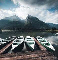 Famous lake Hintersee. Location National park Berchtesgadener Land, Bavaria, Germany Alps, Europe.